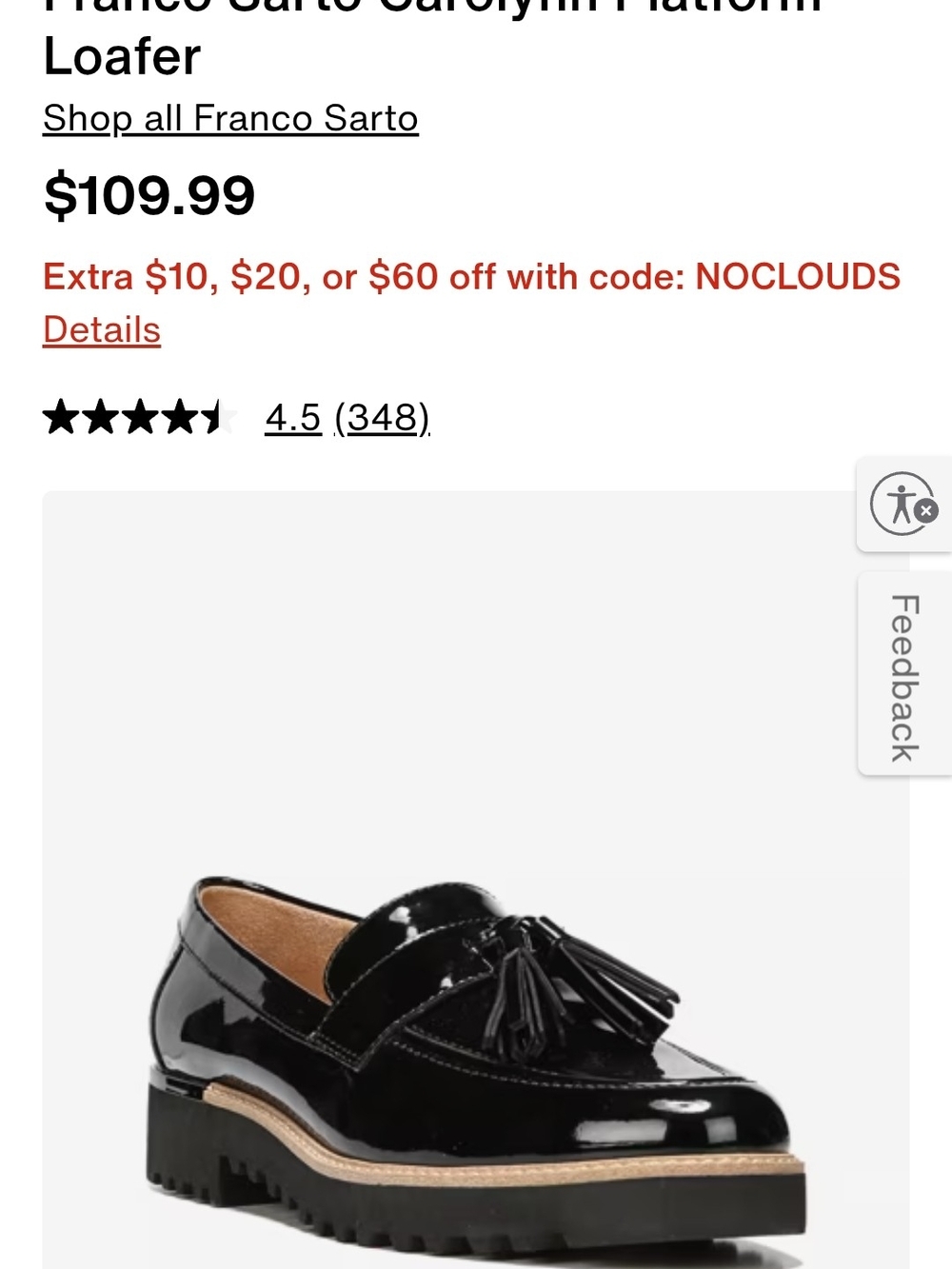 NEW Franco Sarto Black Patent Tassel Lug Loafers